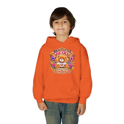 Brave Little Heart Youth Hoodie – Personalized Teddy Bear 'Love Never Leaves' Kids Sweatshirt
