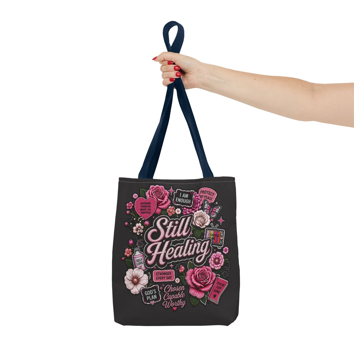 Still Healing Floral Tote Bag — Inspirational Recovery Messenger Tote