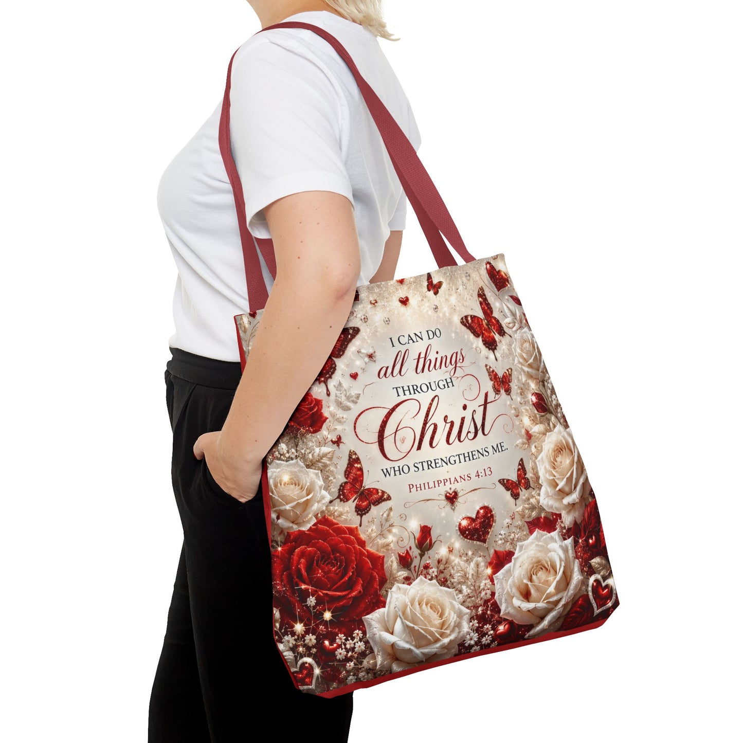 Christian Floral Tote Bag — "I Can Do All Things Through Christ" Philippians 4:13