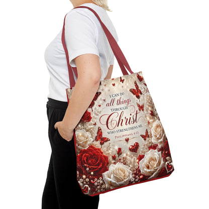 Christian Floral Tote Bag — "I Can Do All Things Through Christ" Philippians 4:13