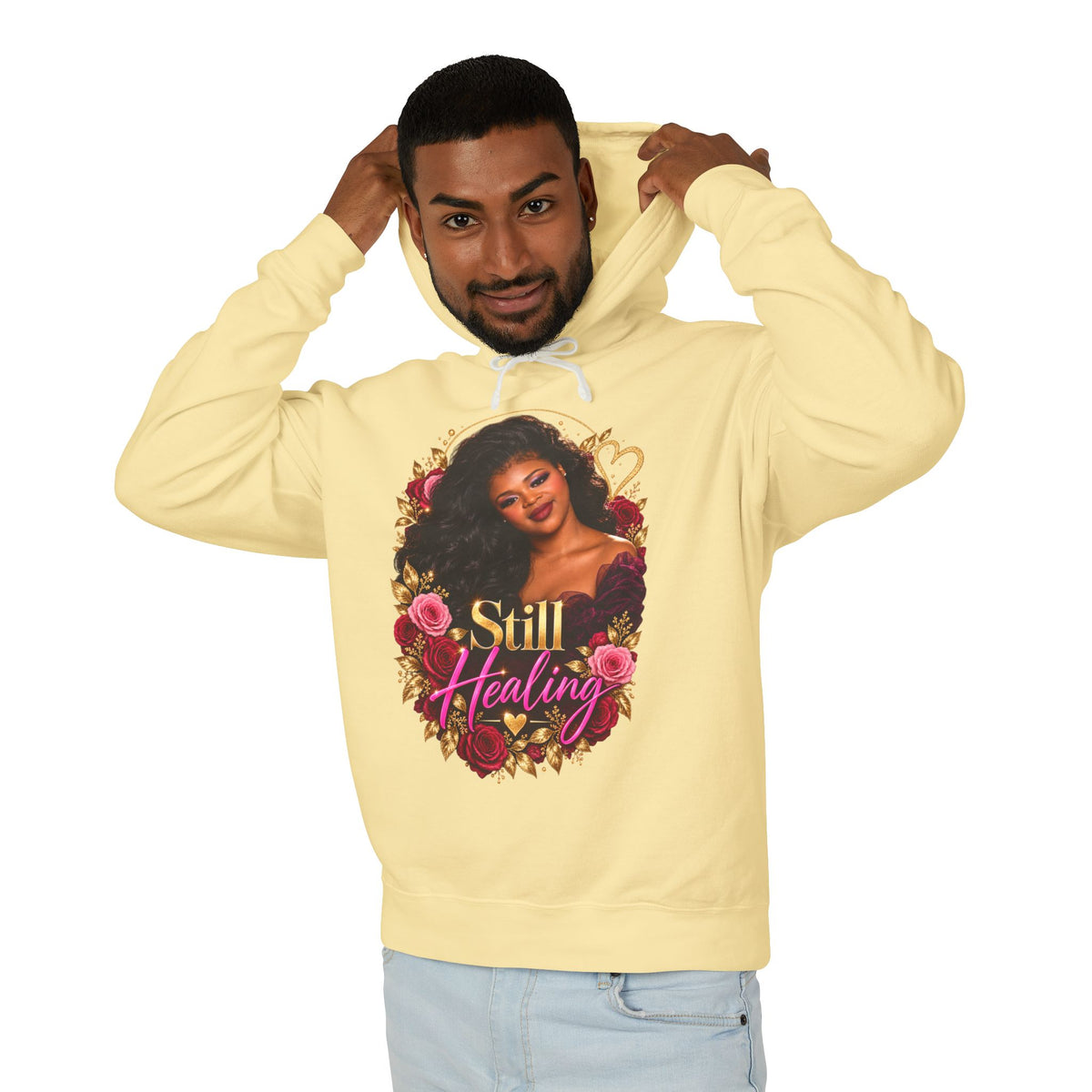 Still Healing Hoodie — Floral Heart Portrait Lightweight Hoodie