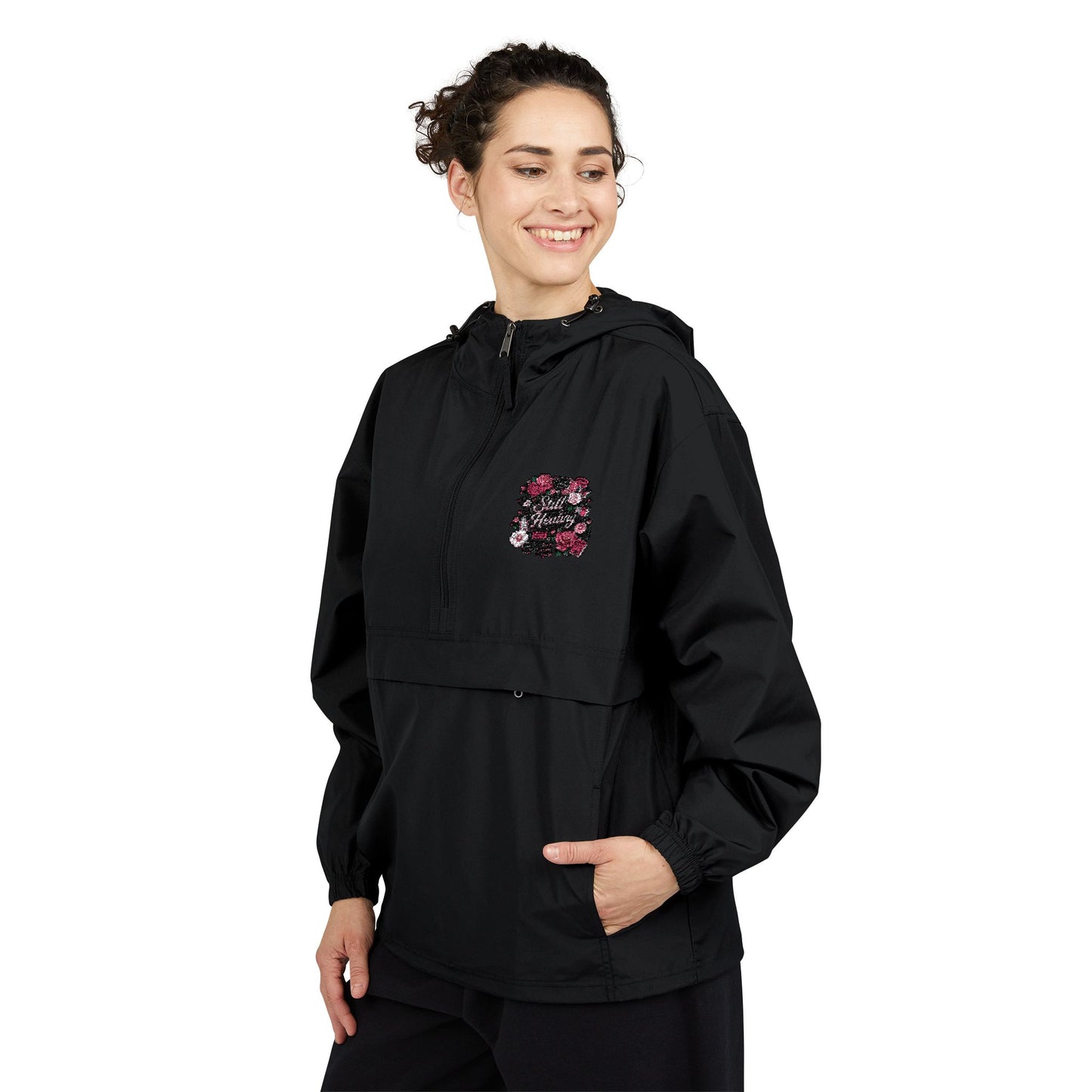 Anorak Jacket — Floral Skull Graphic Packable Windbreaker
