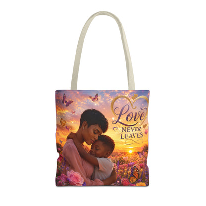 Love Never Leaves Tote Bag — Mother & Child Floral Sunset AOP Tote