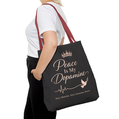 Peace Is My Dopamine Tote Bag — Inspirational Healing Canvas Tote