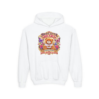 Brave Little Heart Youth Hoodie – Personalized Teddy Bear 'Love Never Leaves' Kids Sweatshirt