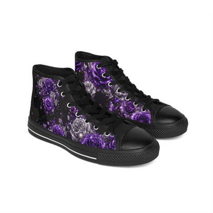 Still Healing Purple Rose High-Top Sneakers — Women's Floral Awareness Shoes
