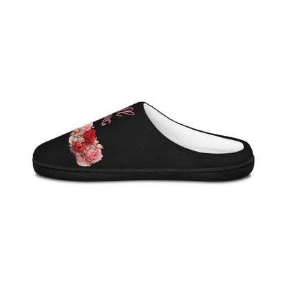 Slip-On Indoor Slippers — Soft Black Floral “Still Healing” Comfort Slides for Women