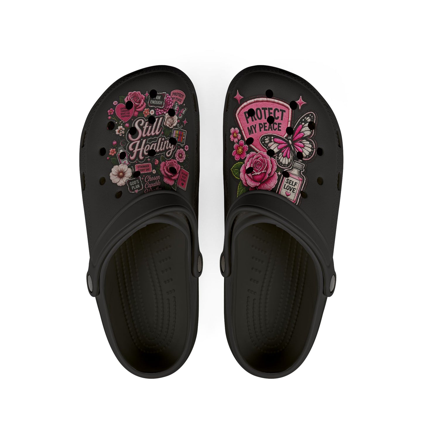 Still Healing Floral Clogs — "Protect My Peace" EVA Foam Shoes