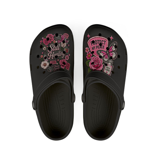 Still Healing Floral Clogs — "Protect My Peace" EVA Foam Shoes
