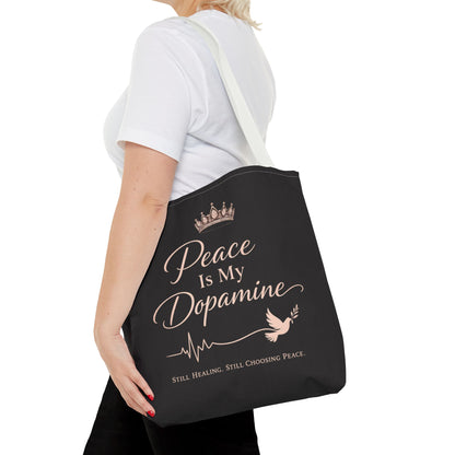 Peace Is My Dopamine Tote Bag — Inspirational Healing Canvas Tote