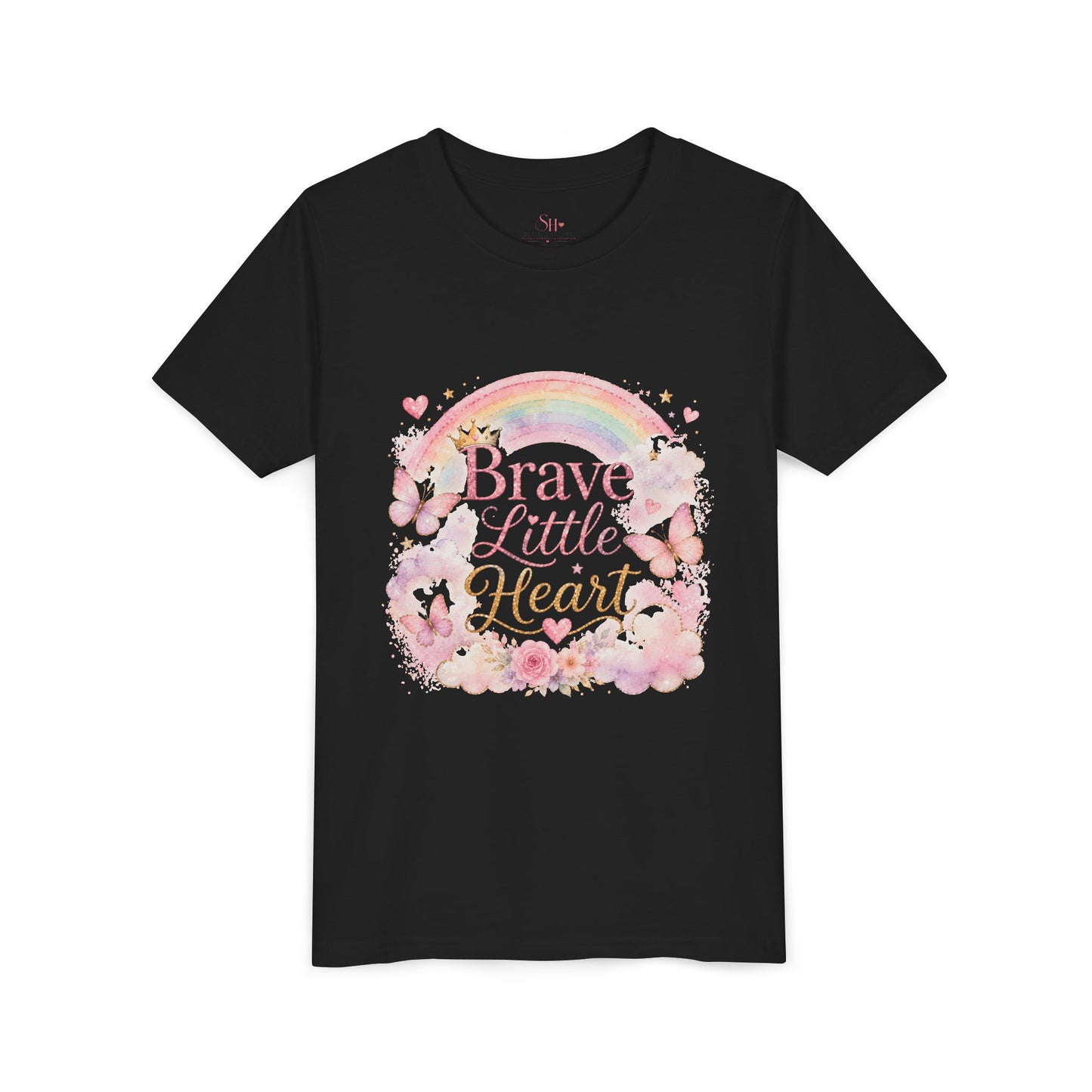Brave Little Heart Youth Tee — Rainbow Butterflies Floral Kids Shirt