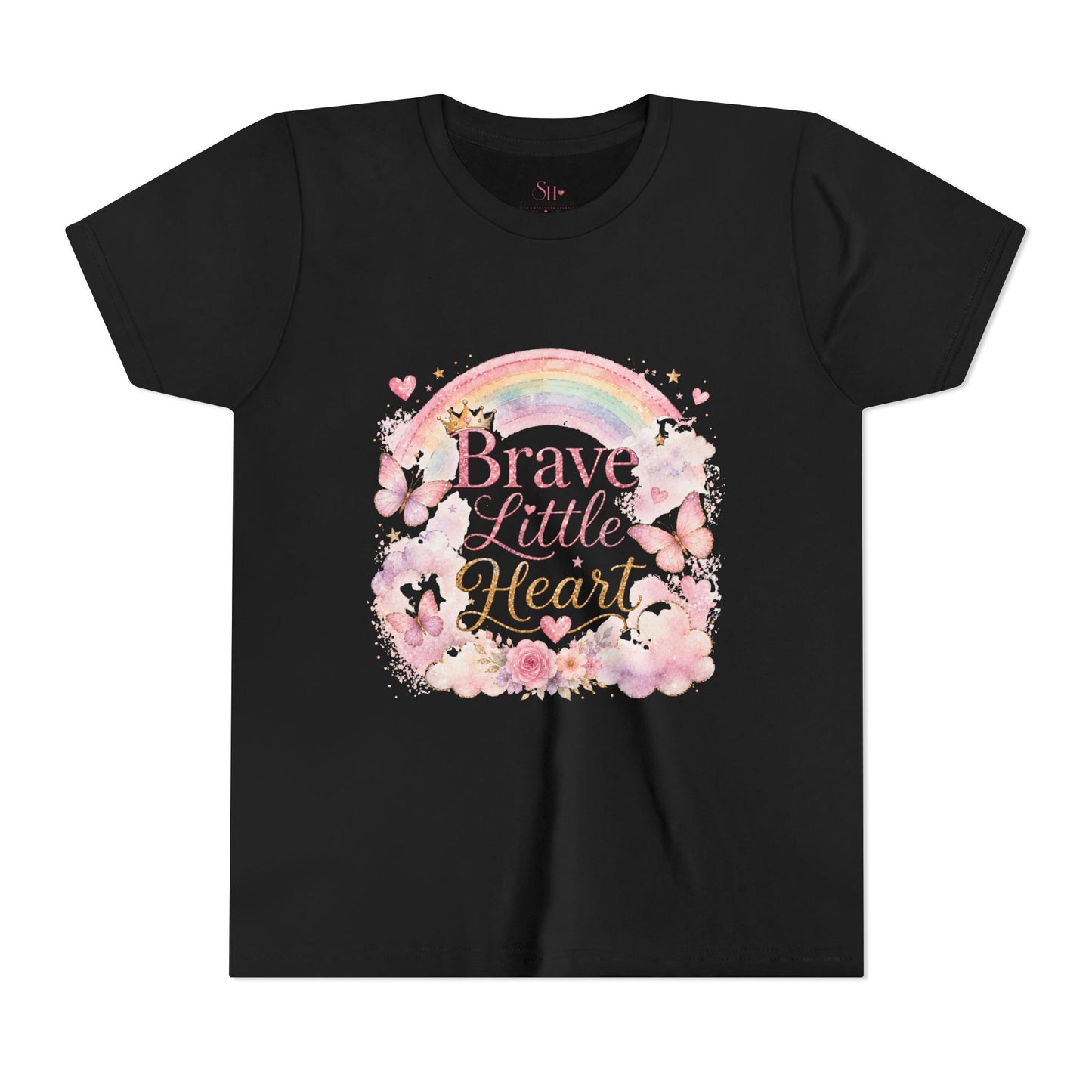 Brave Little Heart Youth Tee — Rainbow Butterflies Floral Kids Shirt