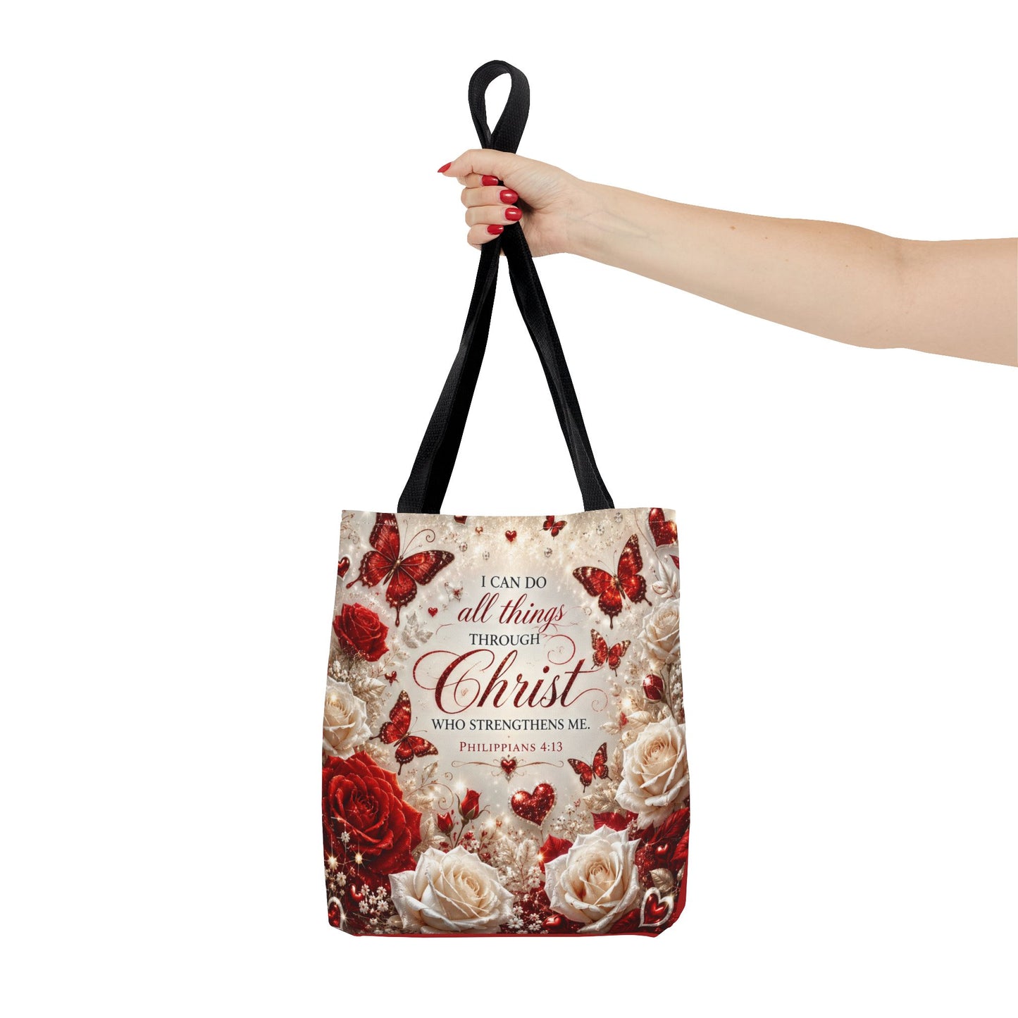 Christian Floral Tote Bag — "I Can Do All Things Through Christ" Philippians 4:13