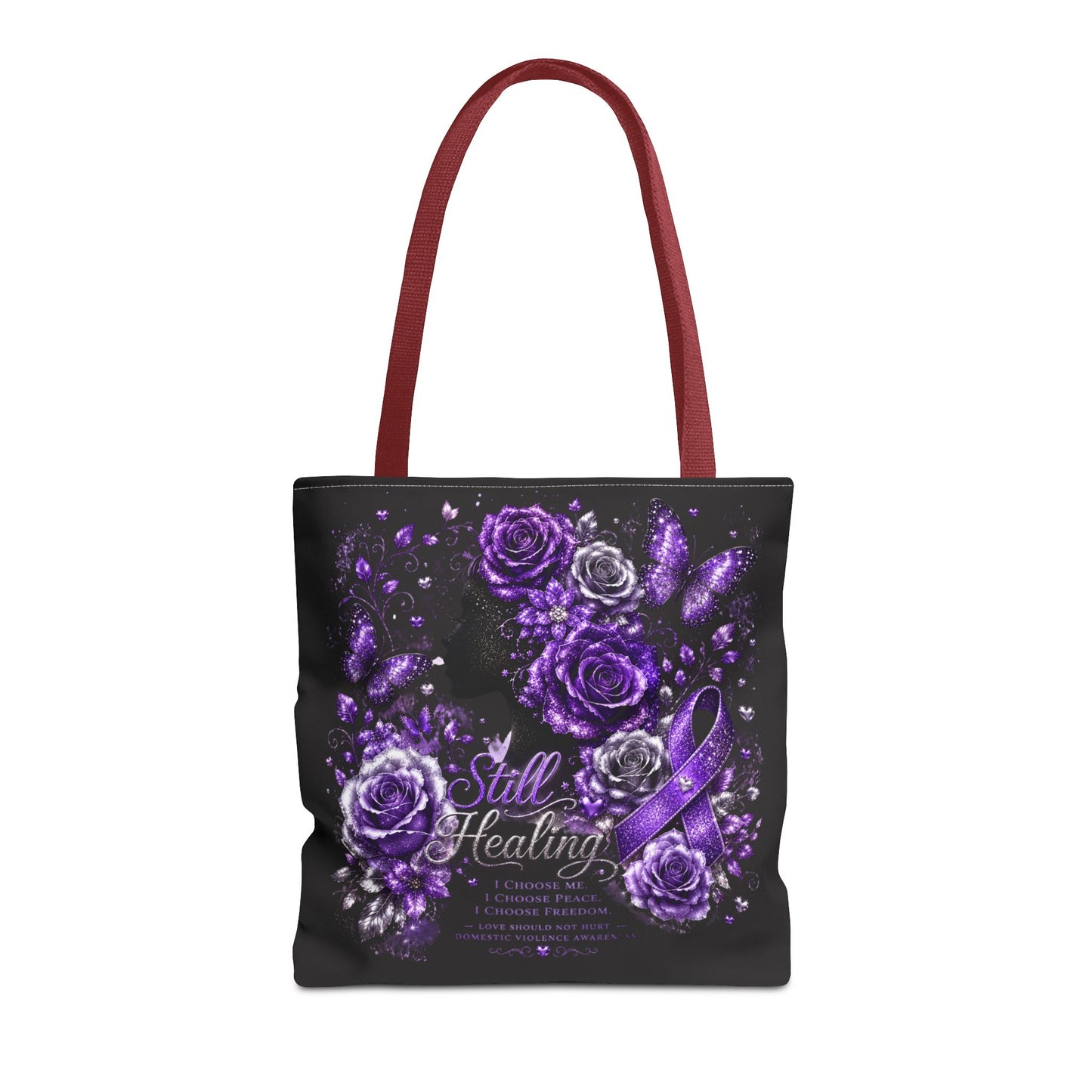 Purple Ribbon 'Still Healing' Floral Tote Bag