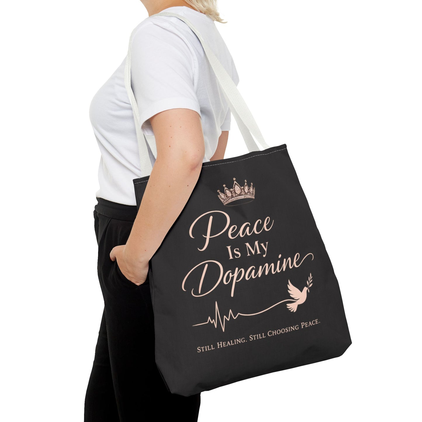 Peace Is My Dopamine Tote Bag — Inspirational Healing Canvas Tote