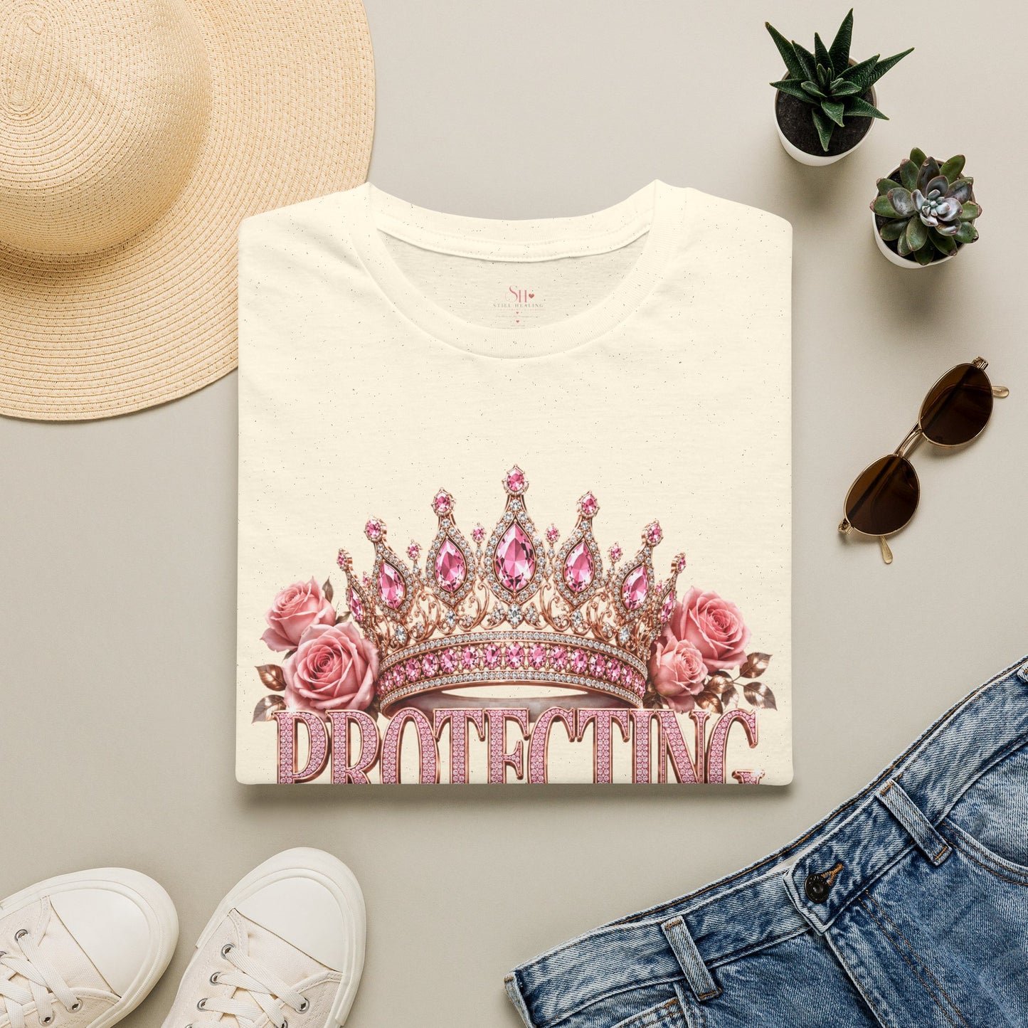 Protecting Peace Crown T-Shirt — Pink Floral Princess Graphic Tee