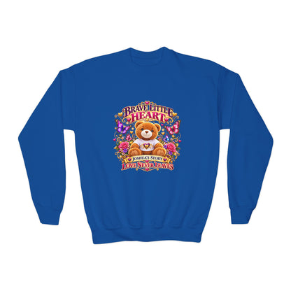 Brave Little Heart Youth Crewneck Sweatshirt — Cute Teddy Bear Floral Kids Pullover