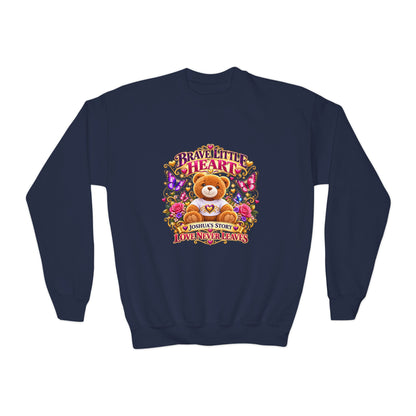 Brave Little Heart Youth Crewneck Sweatshirt — Cute Teddy Bear Floral Kids Pullover
