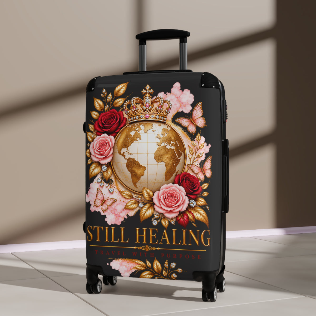 Still Healing Floral Globe Suitcase — Decorative Travel Luggage