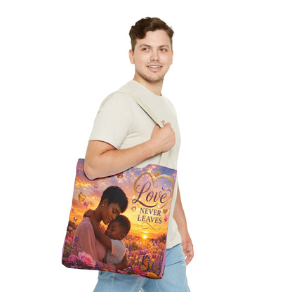 Love Never Leaves Tote Bag — Mother & Child Floral Sunset AOP Tote