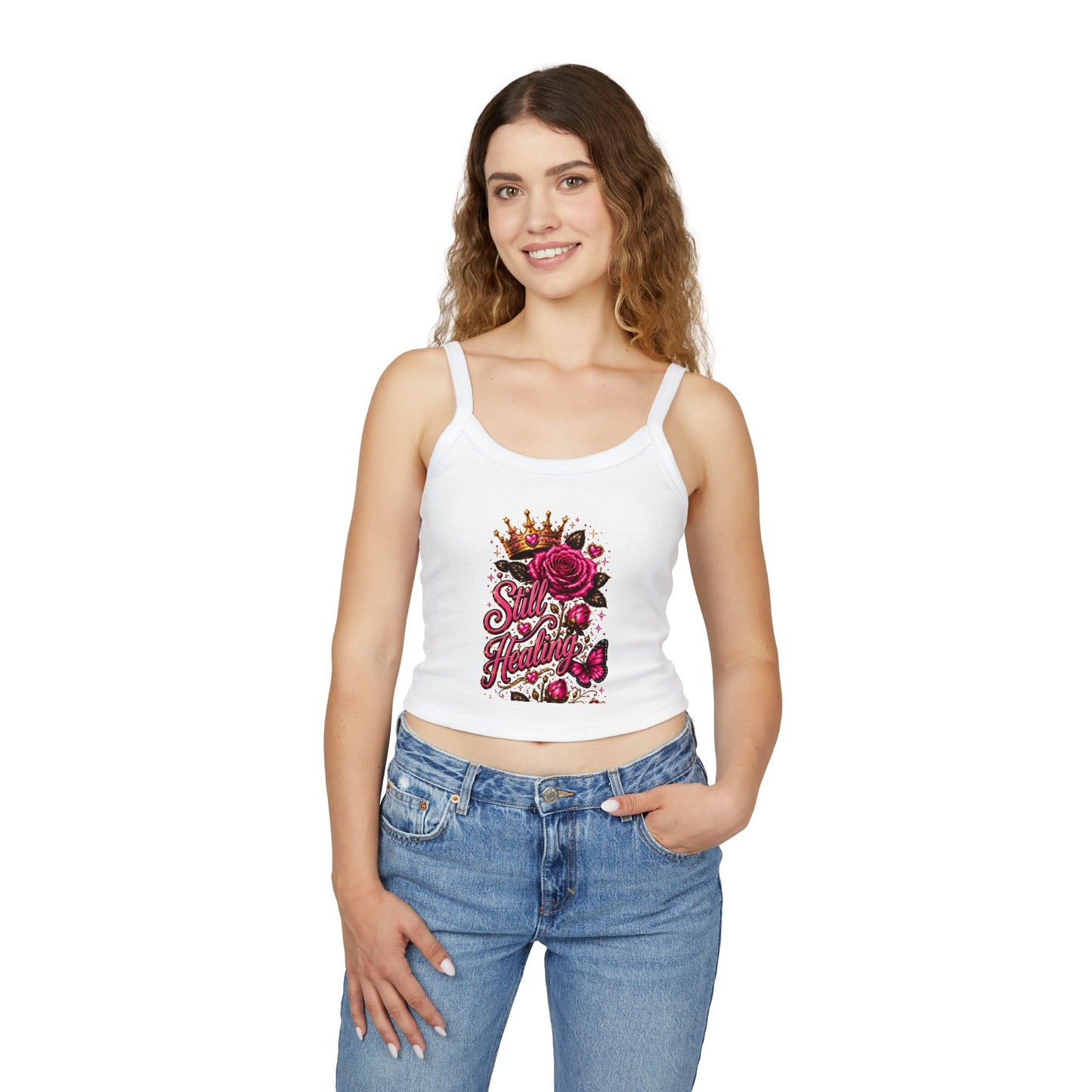 Still Healing Tank Top — Floral Crown Rose Empowerment Crop