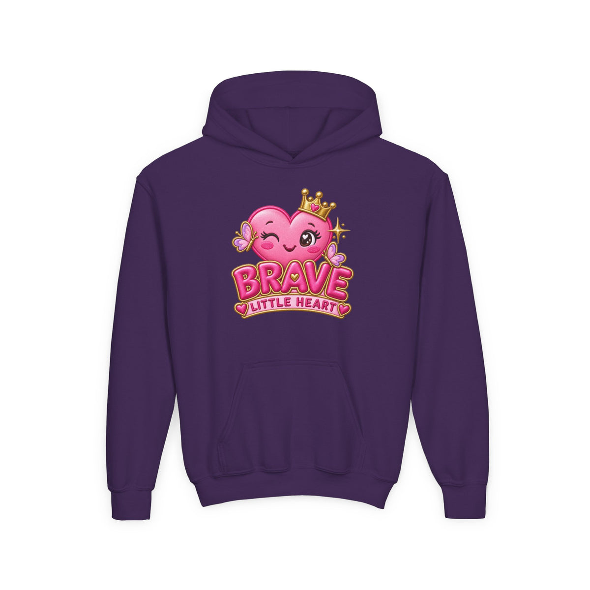Youth Hoodie — "Brave Little Heart" Pink Heart Crown Kids Pullover