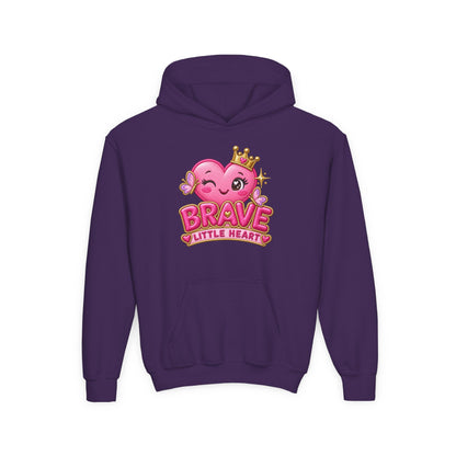 Youth Hoodie — "Brave Little Heart" Pink Heart Crown Kids Pullover
