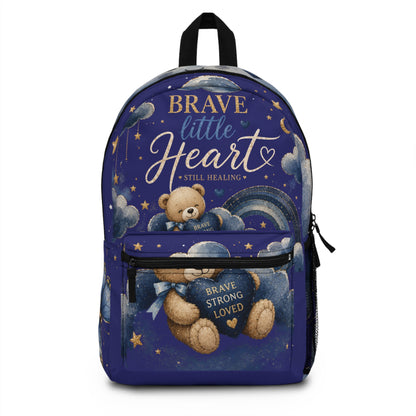 Brave Little Heart Backpack — Teddy Bear & Butterfly Kids School Bag ("Brave Strong Loved")