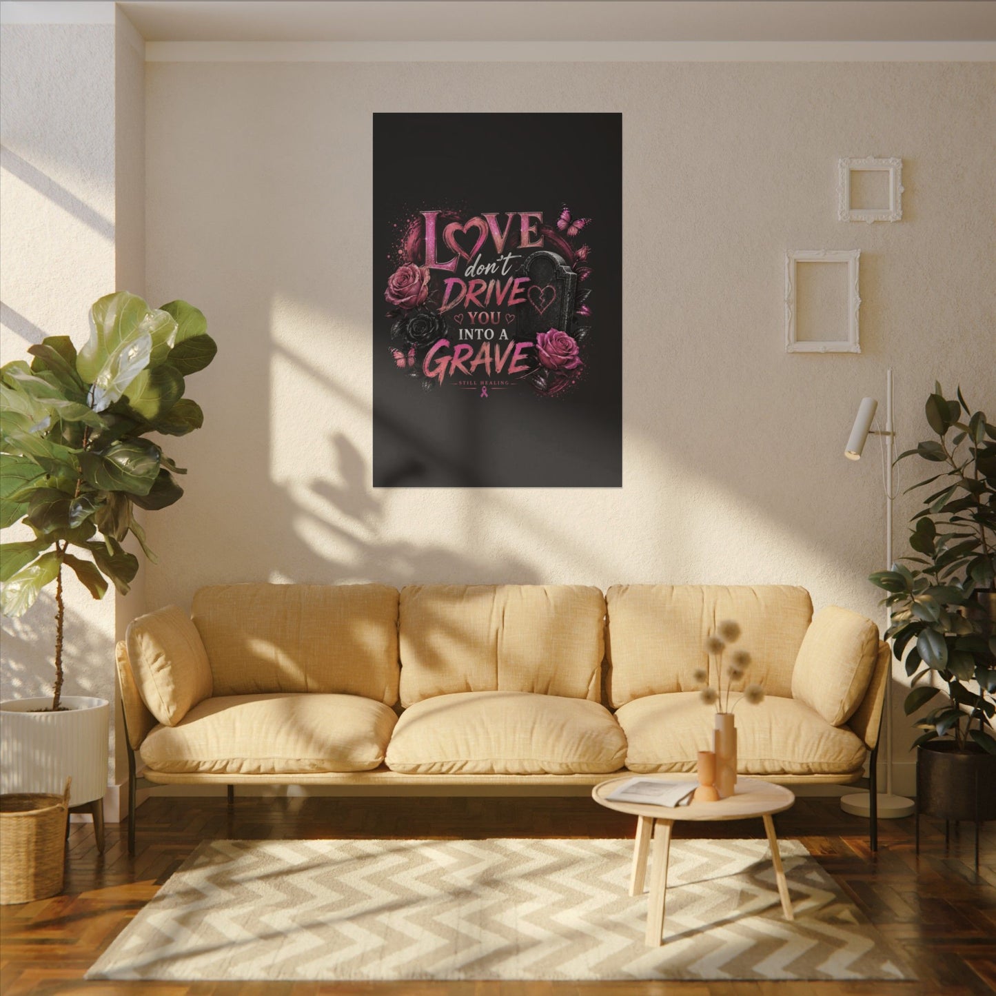 Canvas Wall Art — “Love Don’t Drive You Into a Grave” Pink Breast Cancer Awareness Design