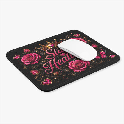 Still Healing Mouse Pad — Pink Roses, Crown & Butterfly Desk Mat