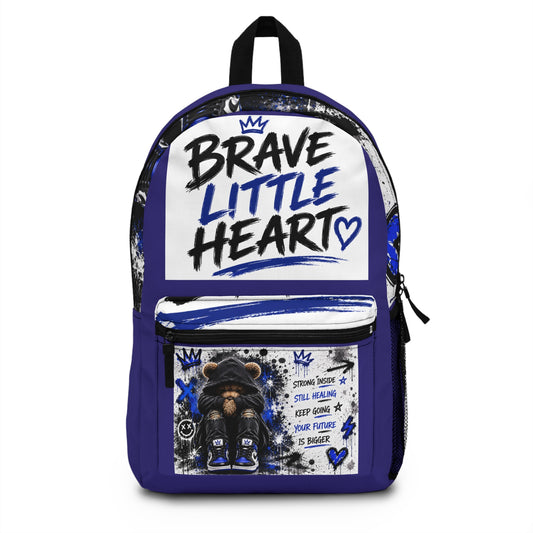 Brave Little Heart Backpack — Inspirational Kids School Bag with Bear Artwork