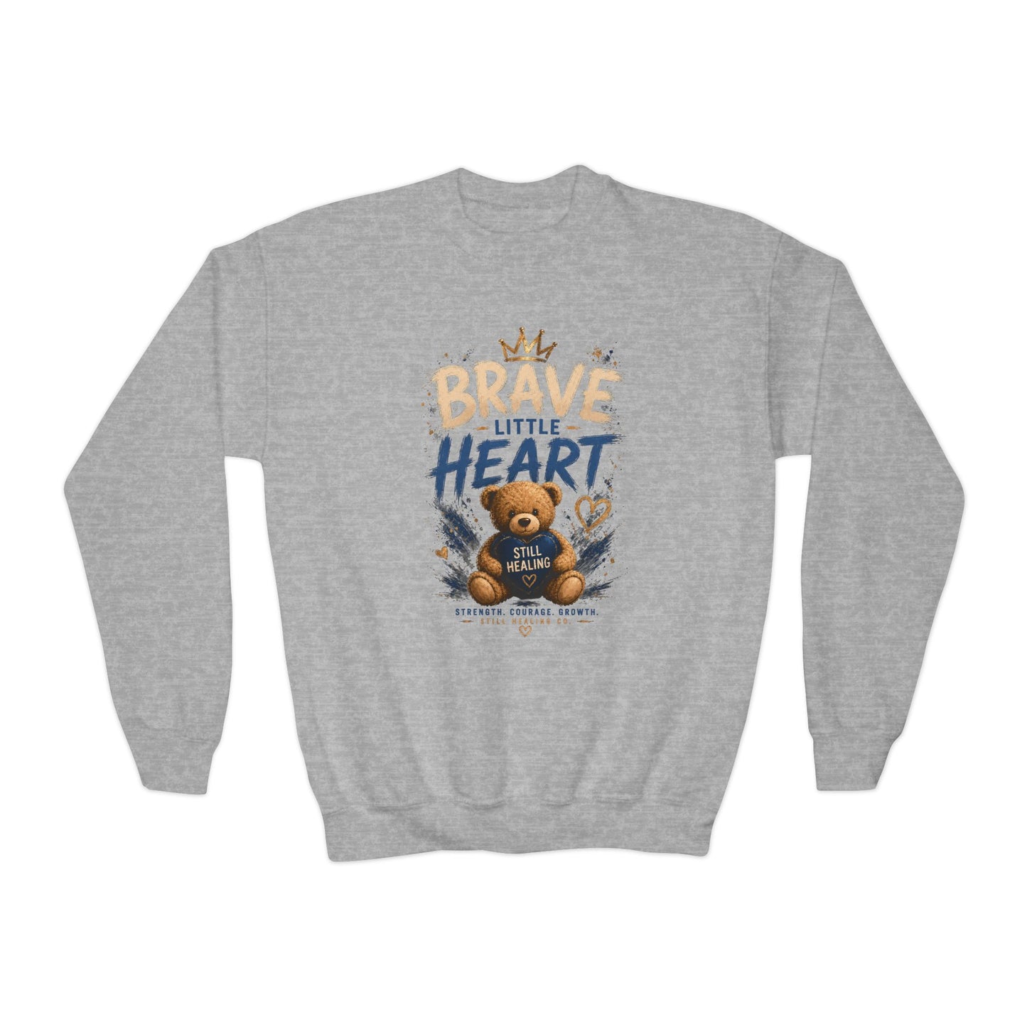 Youth Crewneck Sweatshirt - 'Brave Little Heart' Teddy Bear Kids Pullover