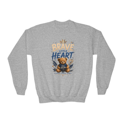 Youth Crewneck Sweatshirt - 'Brave Little Heart' Teddy Bear Kids Pullover