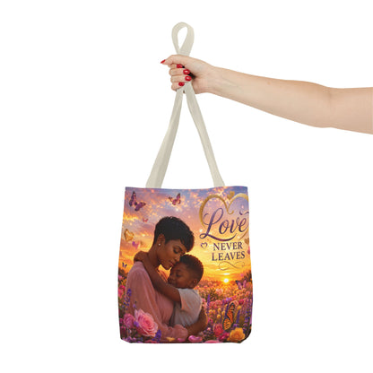 Love Never Leaves Tote Bag — Mother & Child Floral Sunset AOP Tote