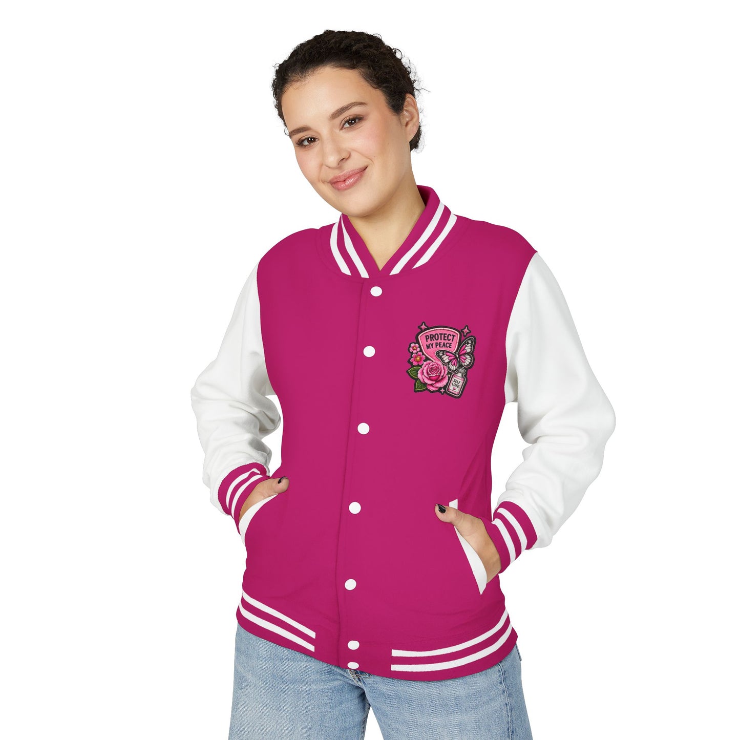 Still Healing Letterman Jacket — Pink Floral Varsity Jacket