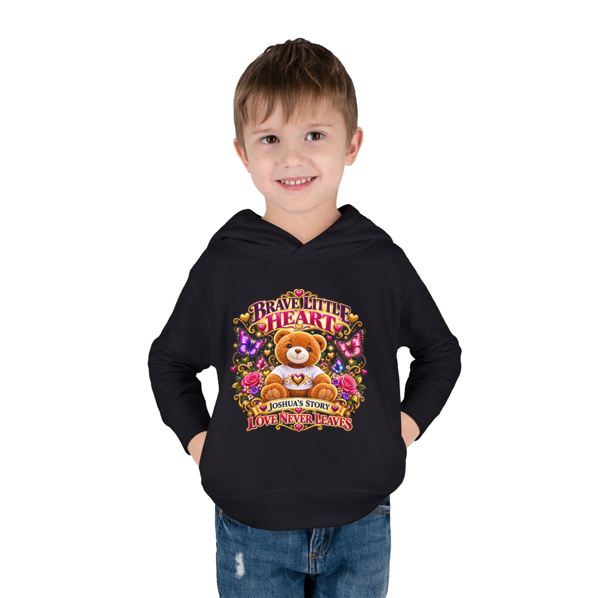 Toddler Hoodie - "Brave Little Heart" Teddy Design (Personalize: Joshua's Story)