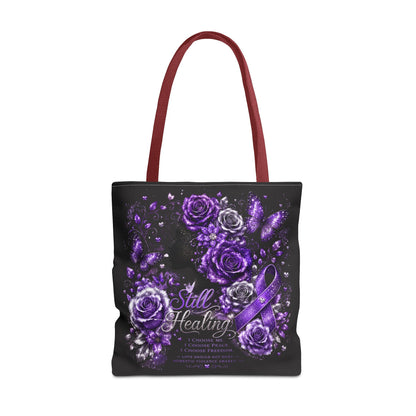 Purple Ribbon 'Still Healing' Floral Tote Bag