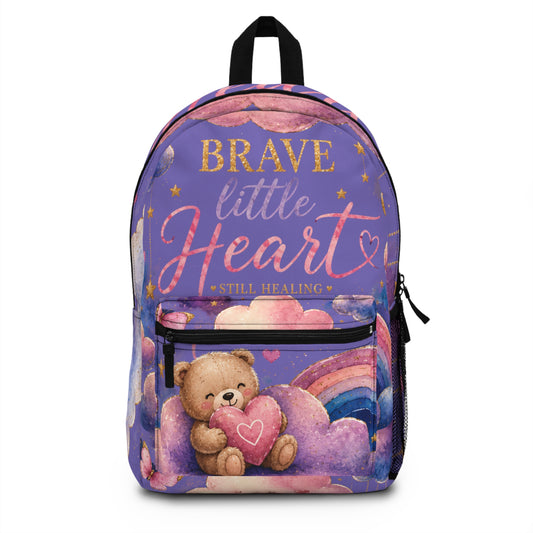 Brave Little Heart Backpack — Cute Teddy, Rainbow & Cloud Kids School Bag