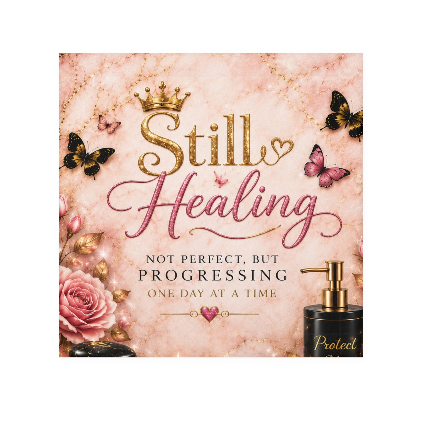 Still Healing Face Towel – Inspirational 'Not Perfect, But Progressing' Floral Design