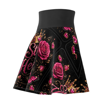 Still Healing Skater Skirt — Pink Roses, Crown & Butterfly Floral AOP