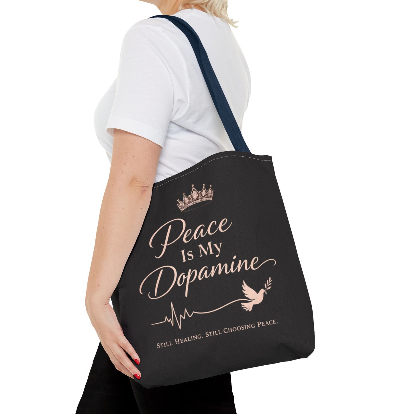 Peace Is My Dopamine Tote Bag — Inspirational Healing Canvas Tote