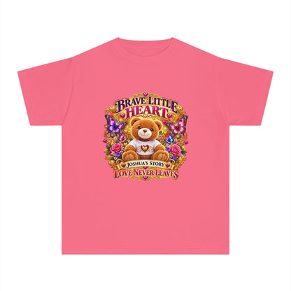 Youth Tee — "Brave Little Heart" Teddy Bear Floral Comfort Shirt