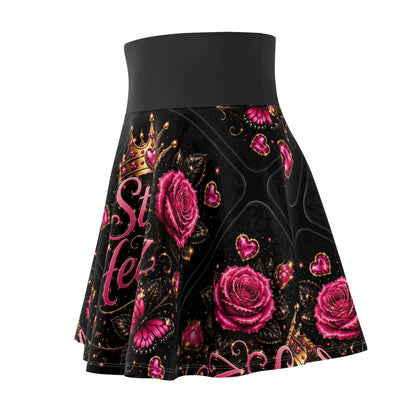Still Healing Skater Skirt — Pink Roses, Crown & Butterfly Floral AOP