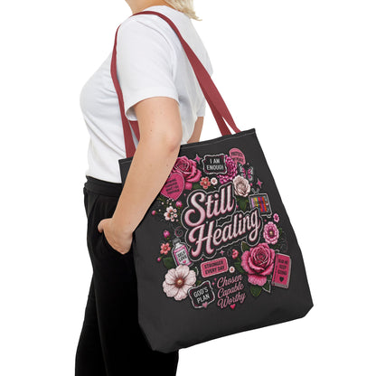 Still Healing Floral Tote Bag — Inspirational Recovery Messenger Tote