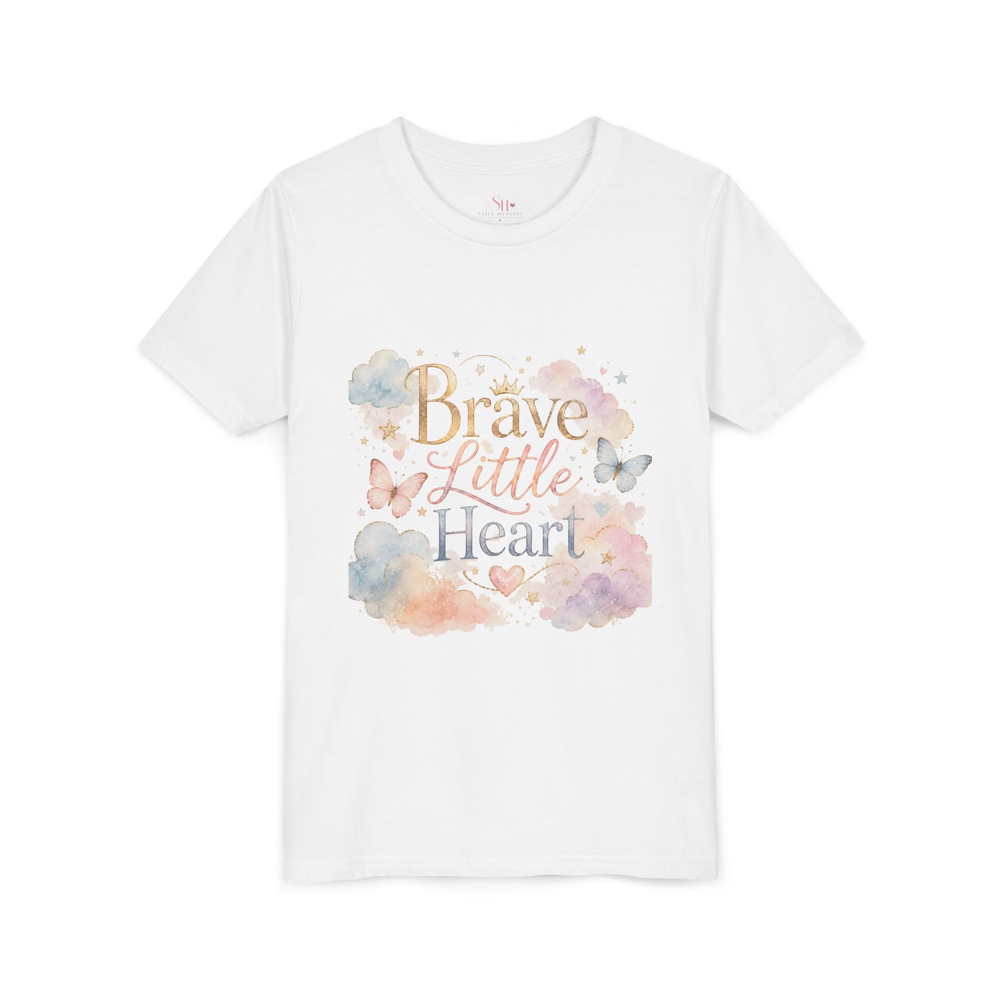 Youth Tee — "Brave Little Heart" Watercolor Butterfly Kids Shirt