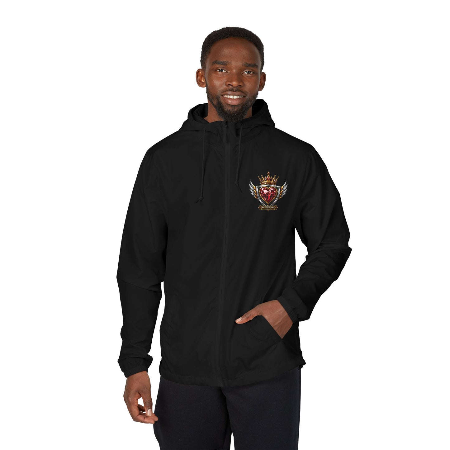 Windbreaker Jacket — "Brave Heart" Crest Hooded Zip-Up