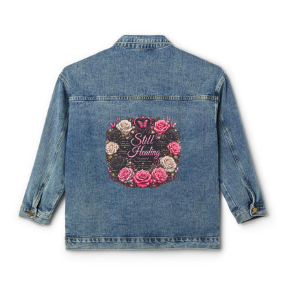 Women's Denim Jacket — "Still Healing" Floral Back Patch