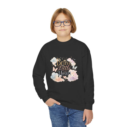 Youth Sweatshirt — "Brave Little Heart" Watercolor Butterfly Crewneck