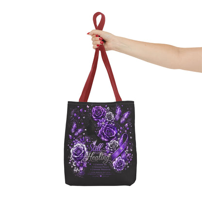 Purple Ribbon 'Still Healing' Floral Tote Bag
