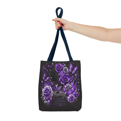 Purple Ribbon 'Still Healing' Floral Tote Bag